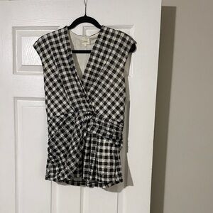Deletta Black and White Gingham Knot-Front Tunic